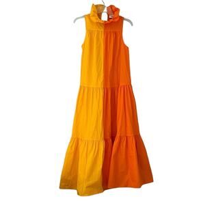 Christopher John Roger Orange Yellow maxi ruffle sleeveless dress NWOT size XS